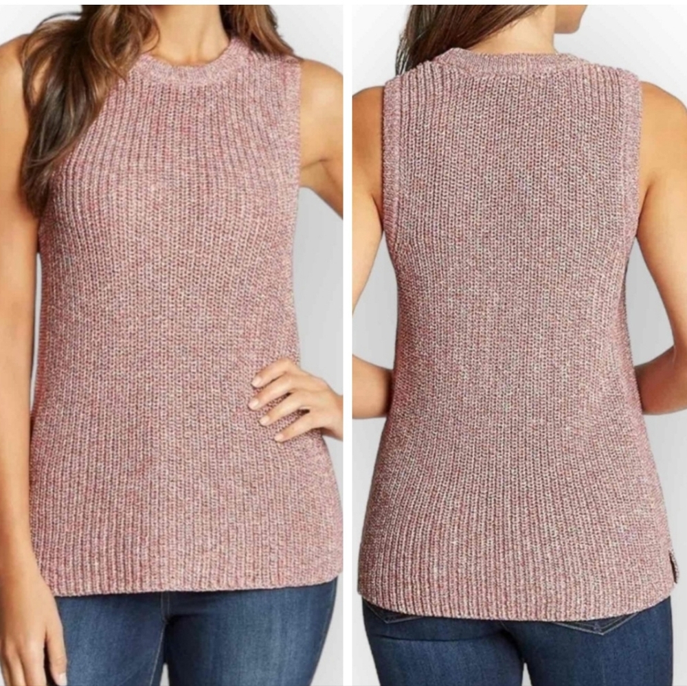 NWOT Ella Moss Cable Knit Sweater Tank Top/Vest, Tunic Length, Beige/Multicolor. - Picture 2 of 11